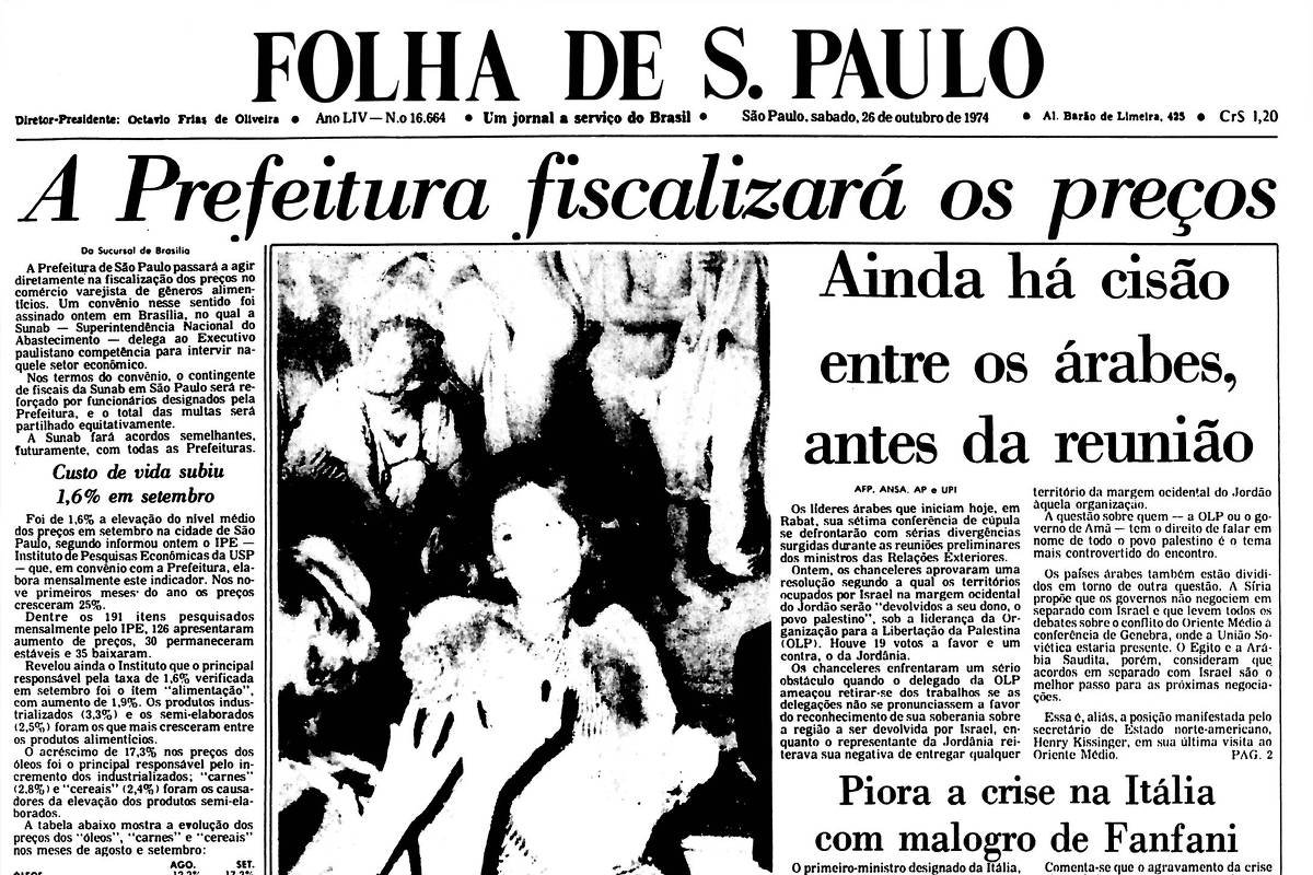 1974: Prefeitura de São Paulo vai fiscalizar preços de alimentos - 25/10/2024 - Banco de Dados