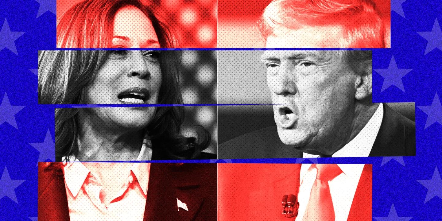 Donald Trump e Kamala Harris em campanha, cada um em um canto da Pensilvânia