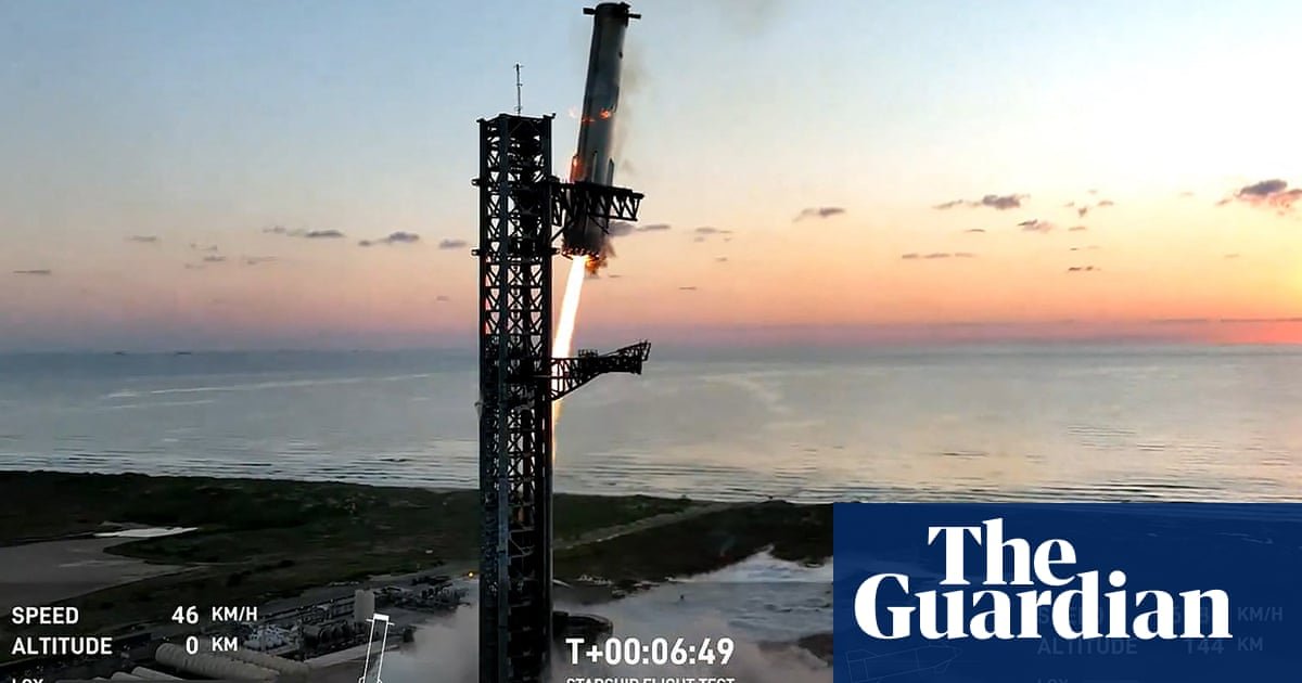 SpaceX lança e pousa foguete Starship no primeiro teste de braços robóticos gigantes | EspaçoX
