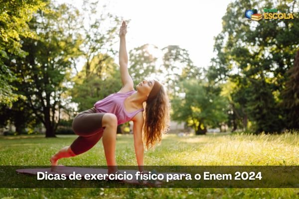 Mulher realiza movimento de ioga. Texto Dicas de exercício físico para o Enem 2024