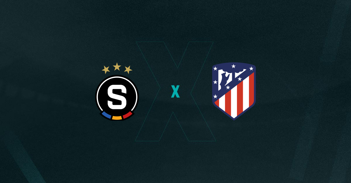 Escudos de Sparta Praga e Atlético Madrid que se enfrentam na Champions League.